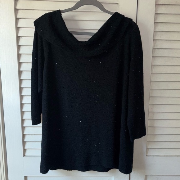 Eileen Fisher 100% Merino Wool Black Cowl Neck Sweater 1X Sparkle Detail - Picture 4 of 5
